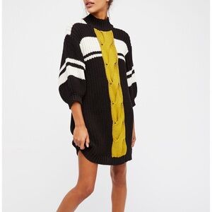 Free People Black and Green Knit Sweater Dress